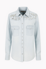 Denim shirt with Crystal Collar