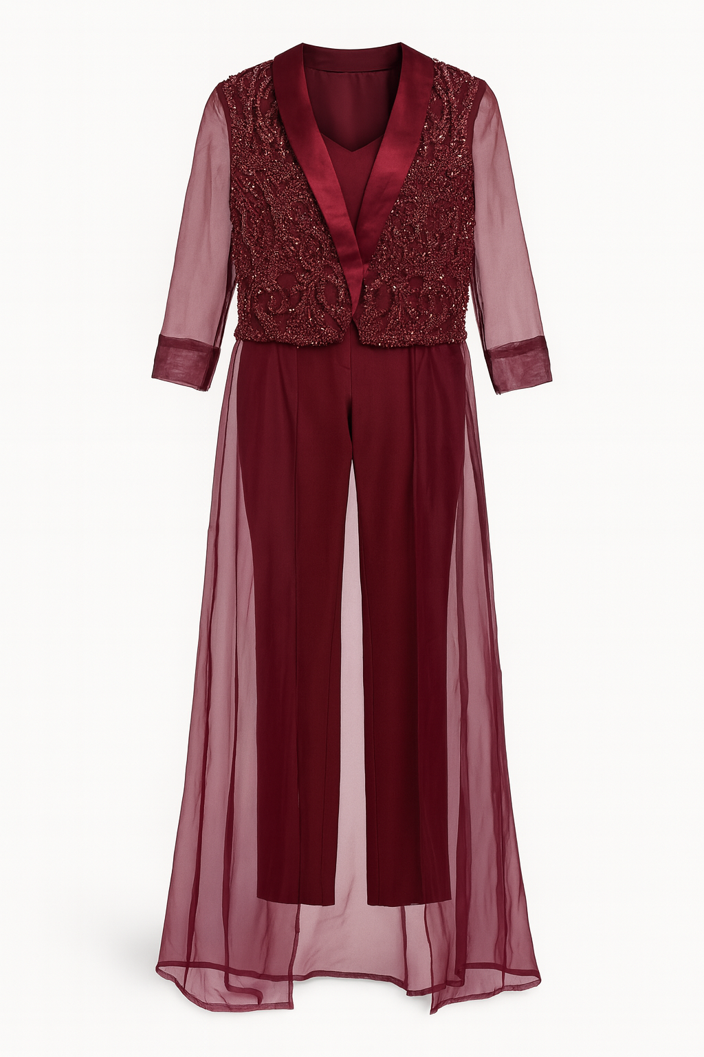 Burgundy Beaded Suit Set