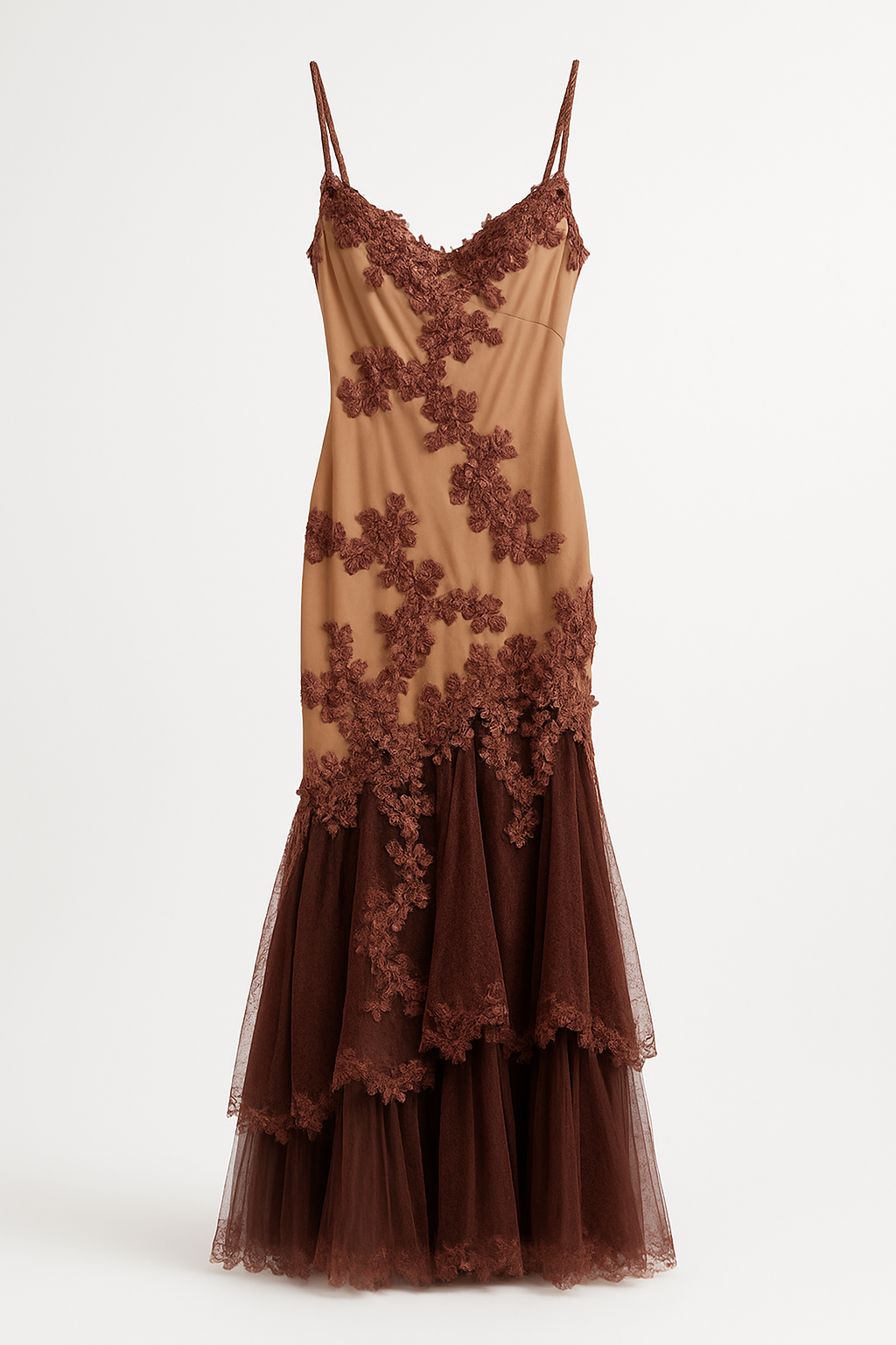 Bronze Dress with floral beading and Chiffon Train