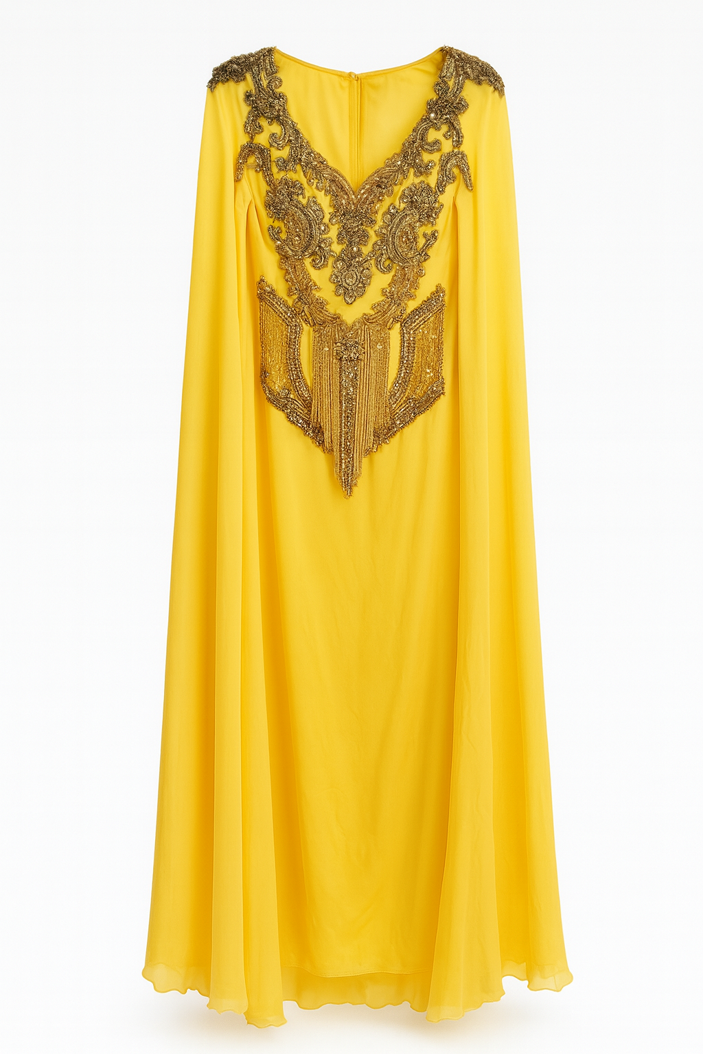 Yellow Chiffon Gown with Elaborately Beaded Bust