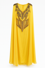 Yellow Chiffon Gown with Elaborately Beaded Bust