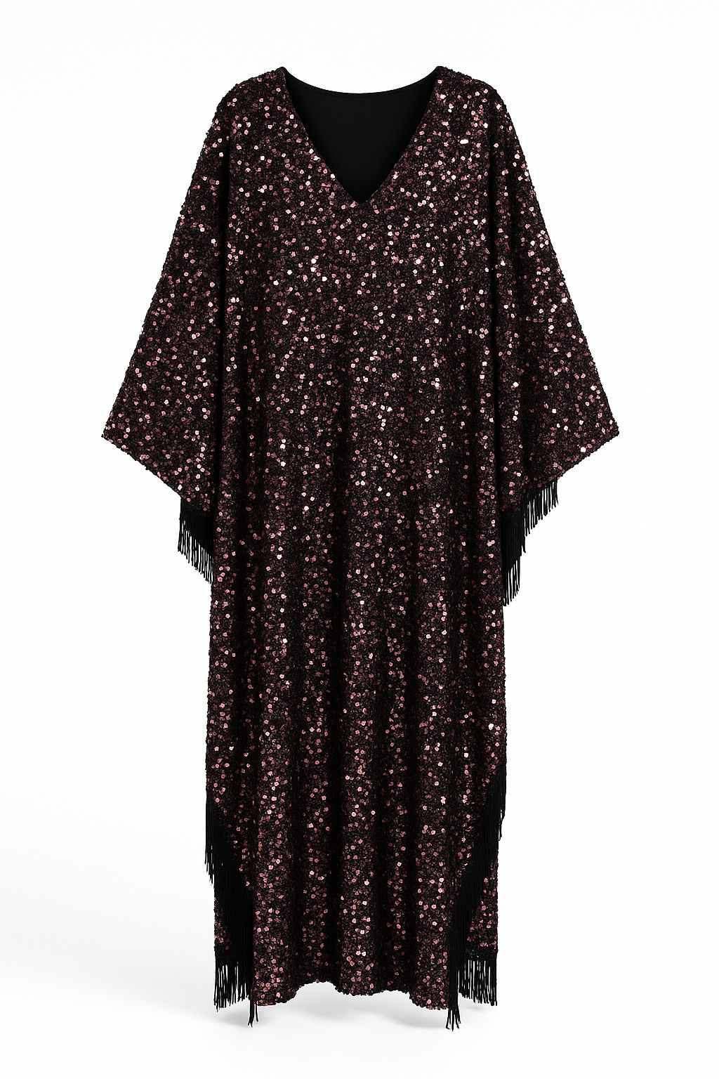 Pink Sequins Kaftan with Fringe