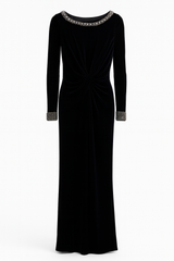 Navy Blue Gown with Rhinestone Collar, cuffs & An Open Back