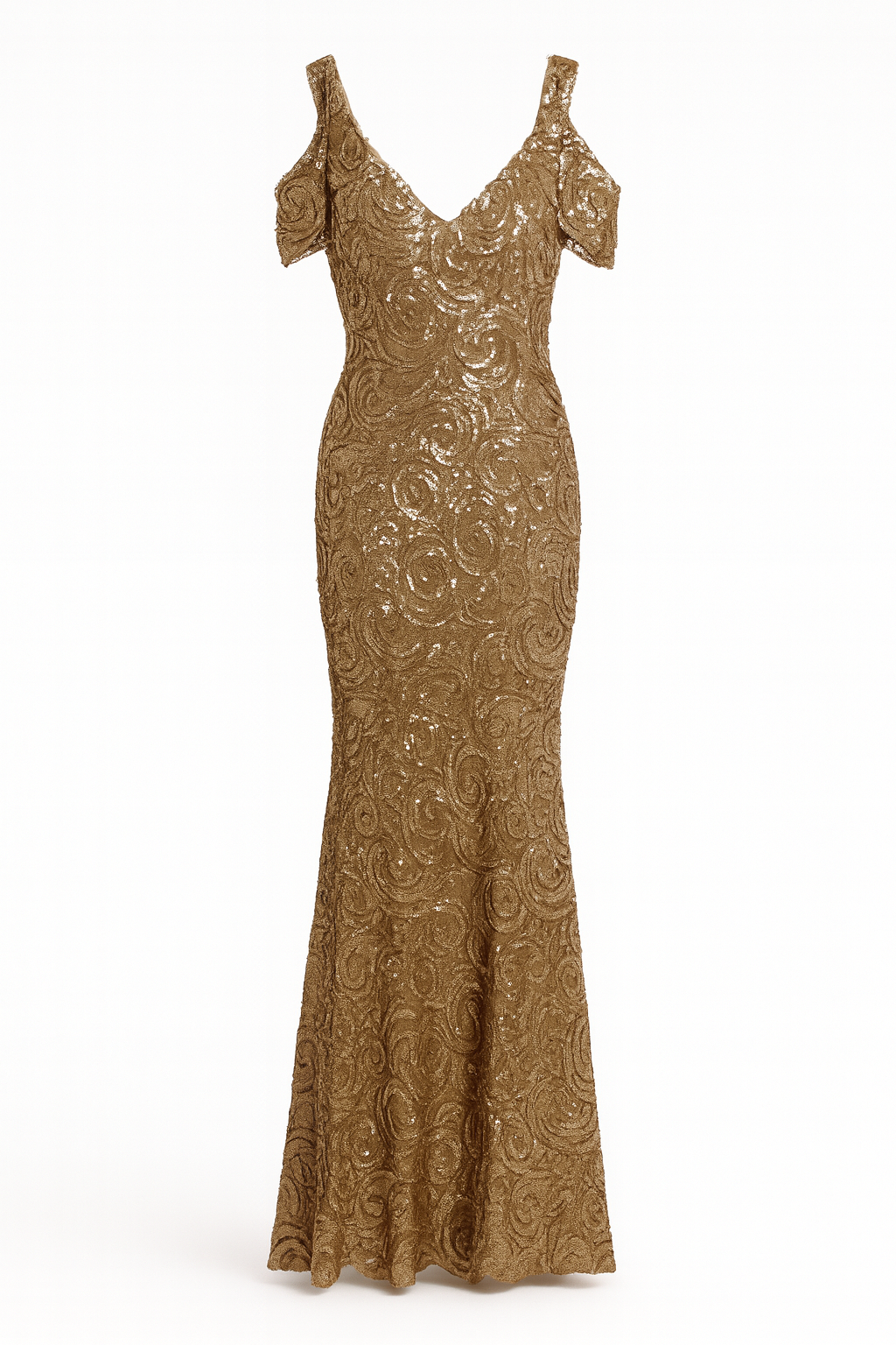 Off the Shoulder Gold Sequins Gown