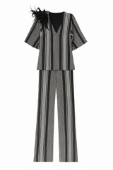 Stripe Set with Feather Detailing