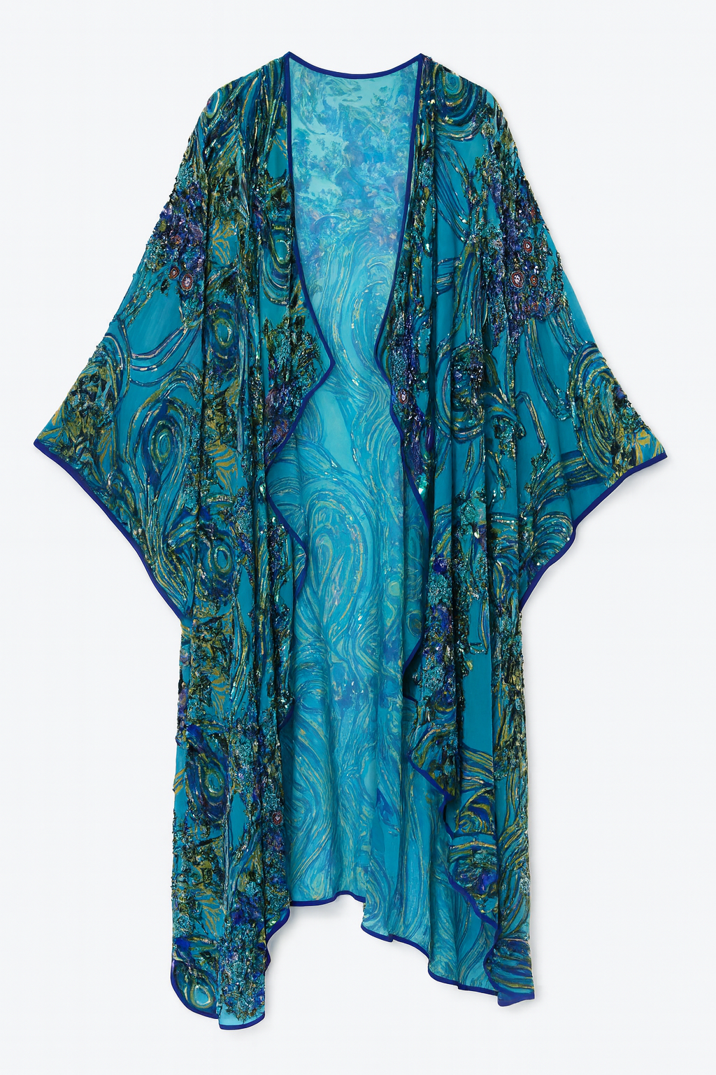 Blue Poncho with beading