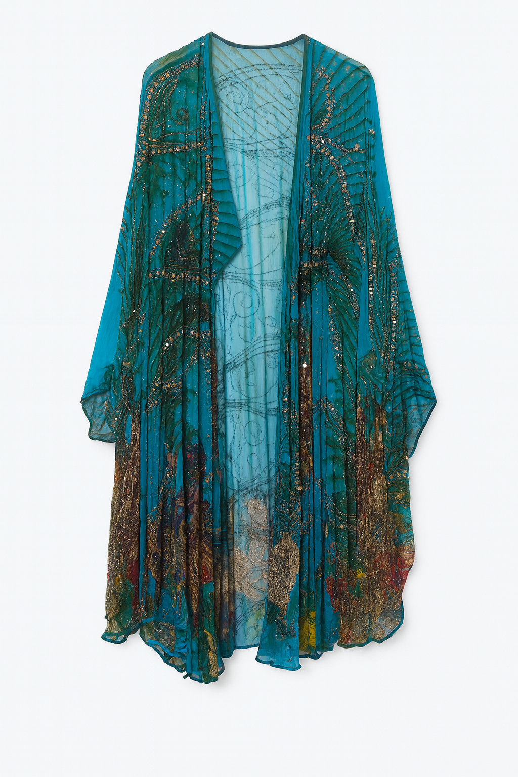 Aqua Poncho with Gold Beading