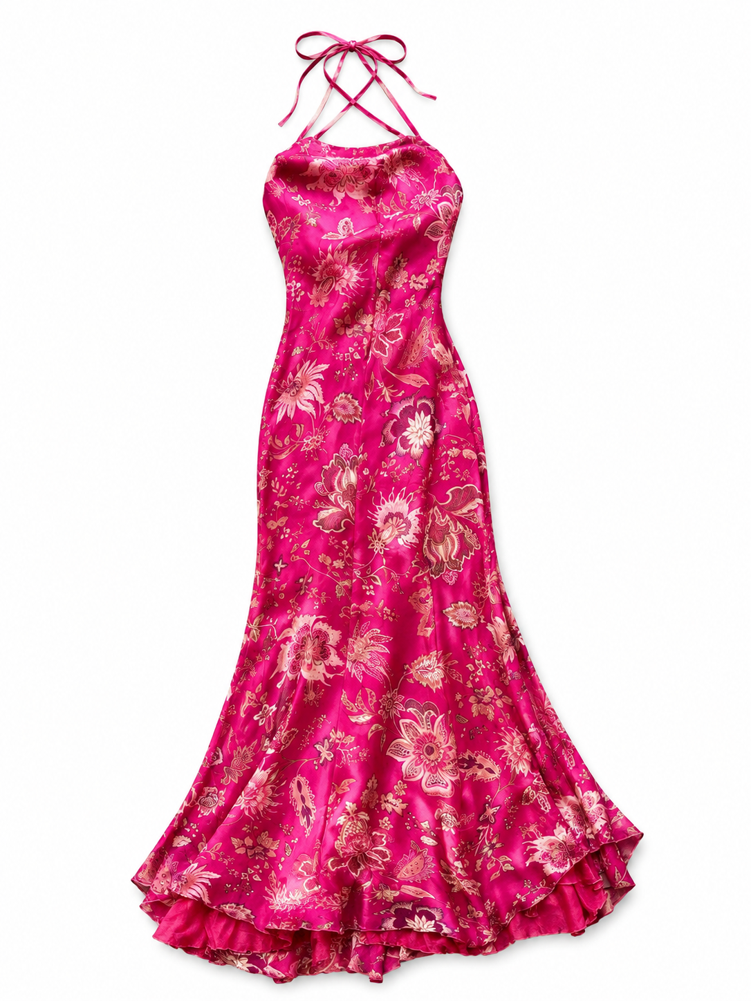 Pink Chiffon Halter Maxi Dress