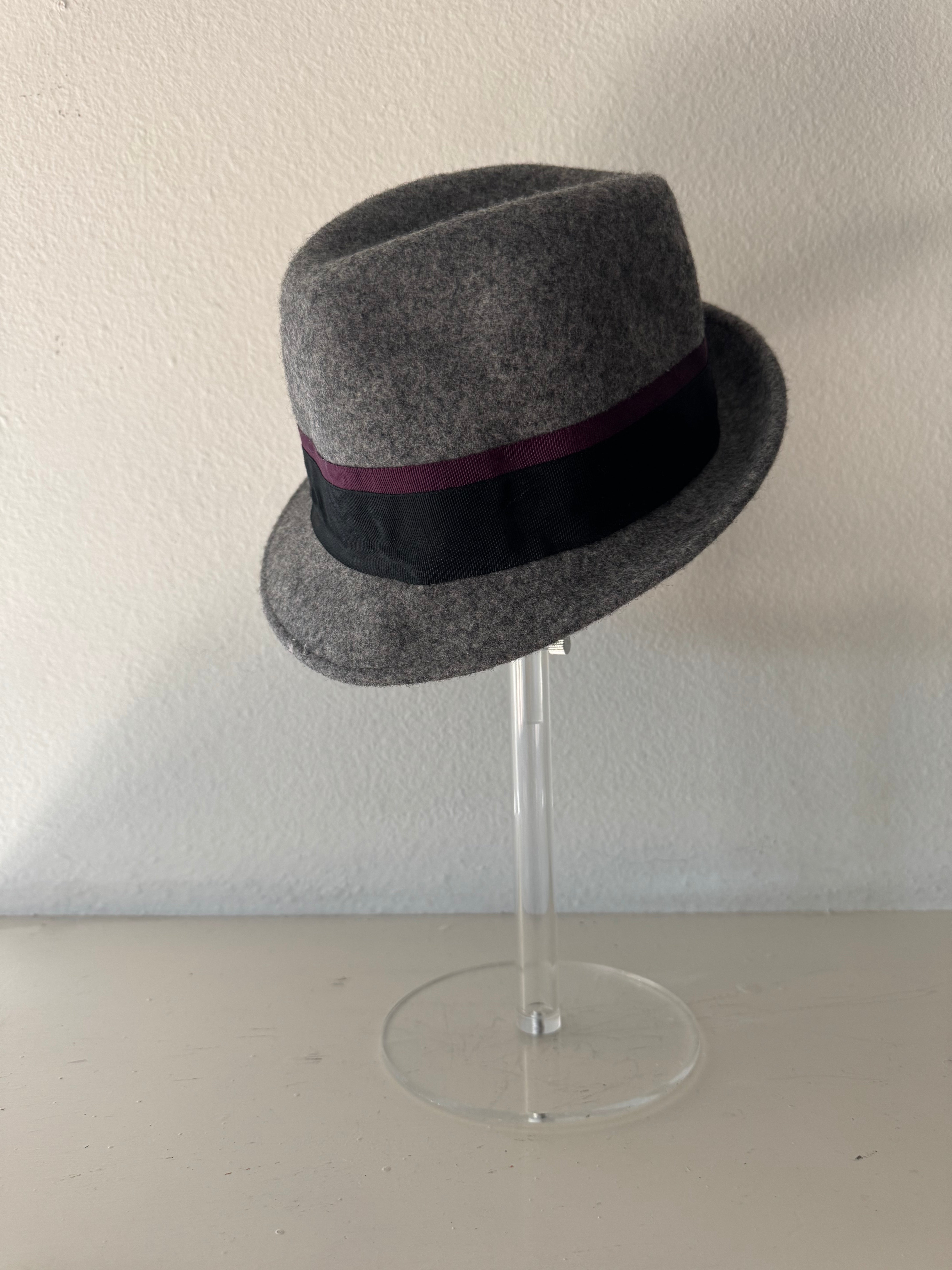 Grey Fedora with Purple Ribbon