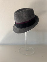 Grey Fedora with Purple Ribbon