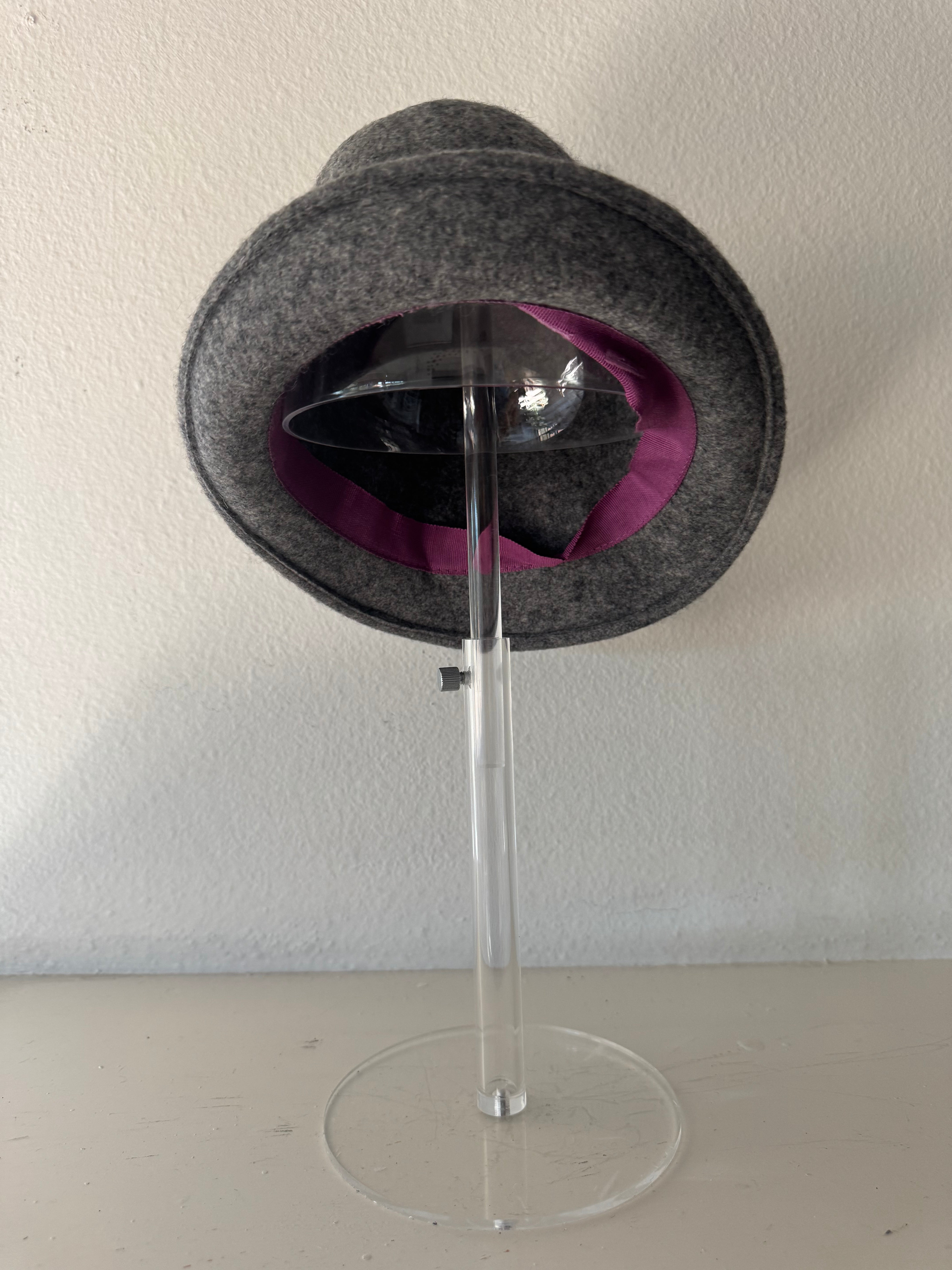 Grey Fedora with Purple Ribbon