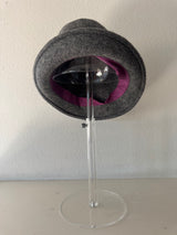 Grey Fedora with Purple Ribbon