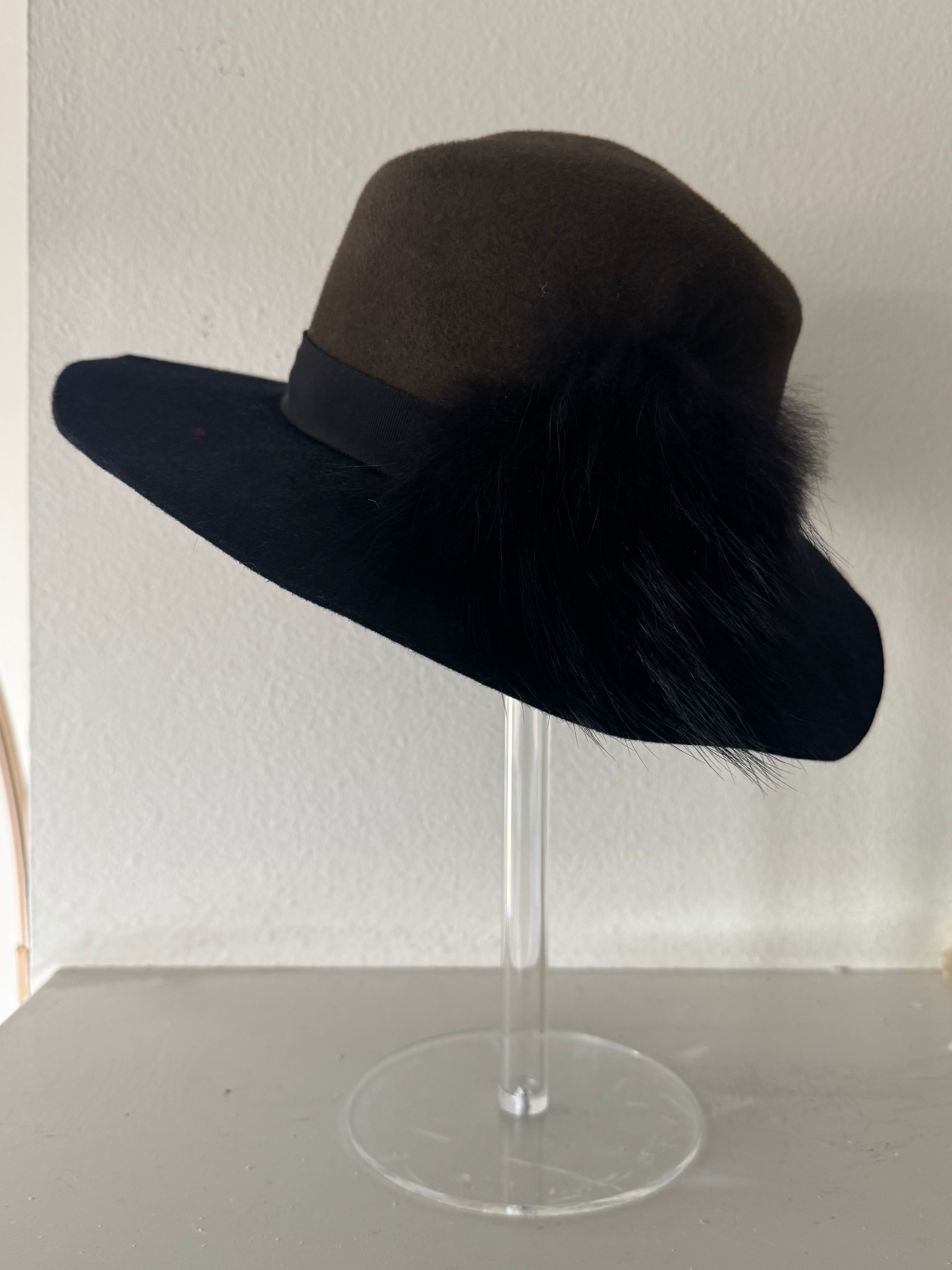 Two Tone Fedora Hat with Fur detail