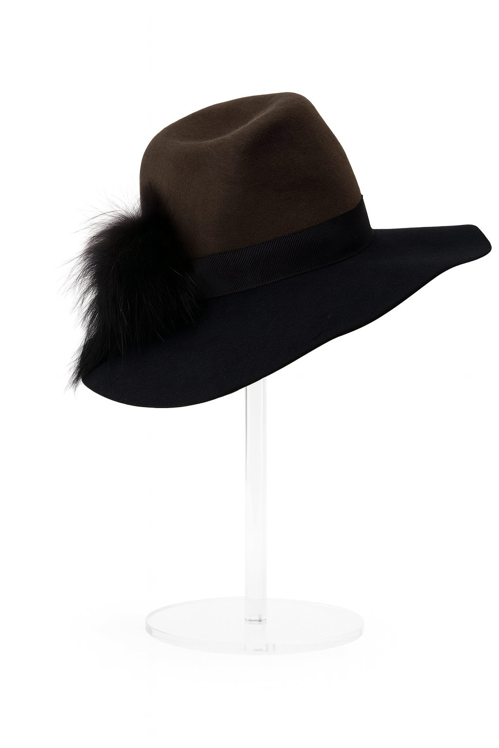 Two Tone Fedora Hat with Fur detail