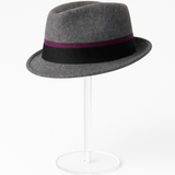Grey Fedora with Purple Ribbon