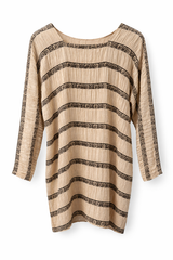 Cream Pleated Tunic with Black Greek Key Trim