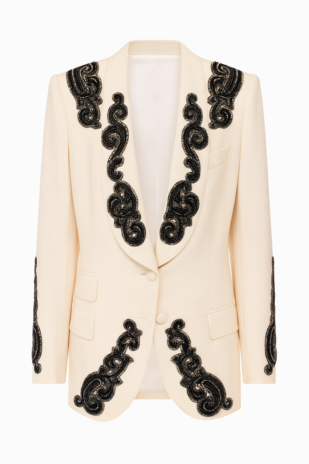 Cream Blazer with black beading