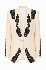 Cream Blazer with black beading