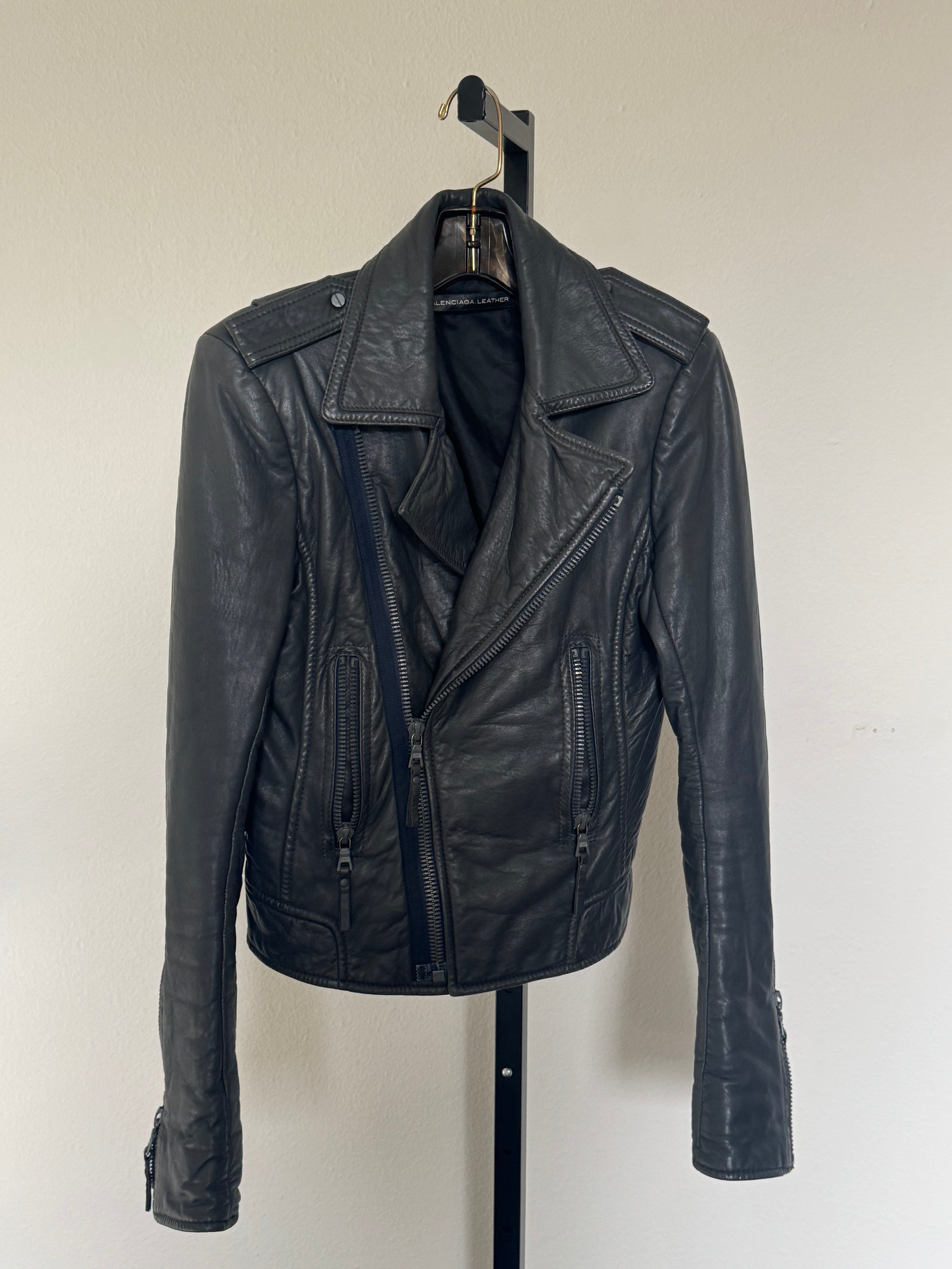 Gray Leather Moto Jacket