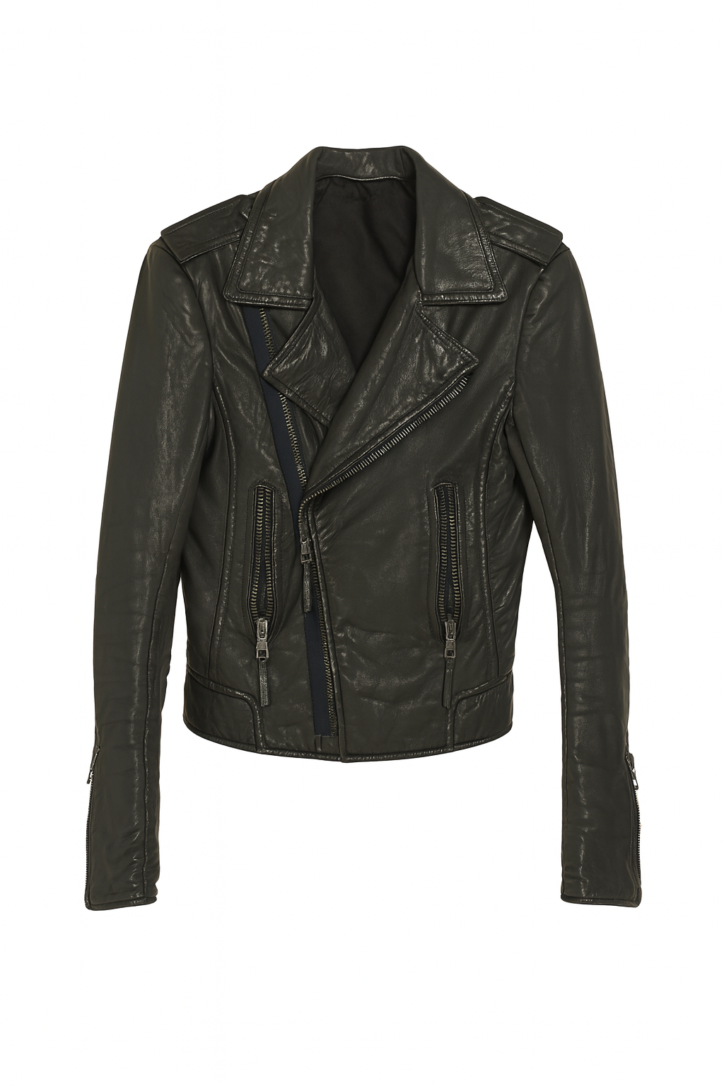 Gray Leather Moto Jacket