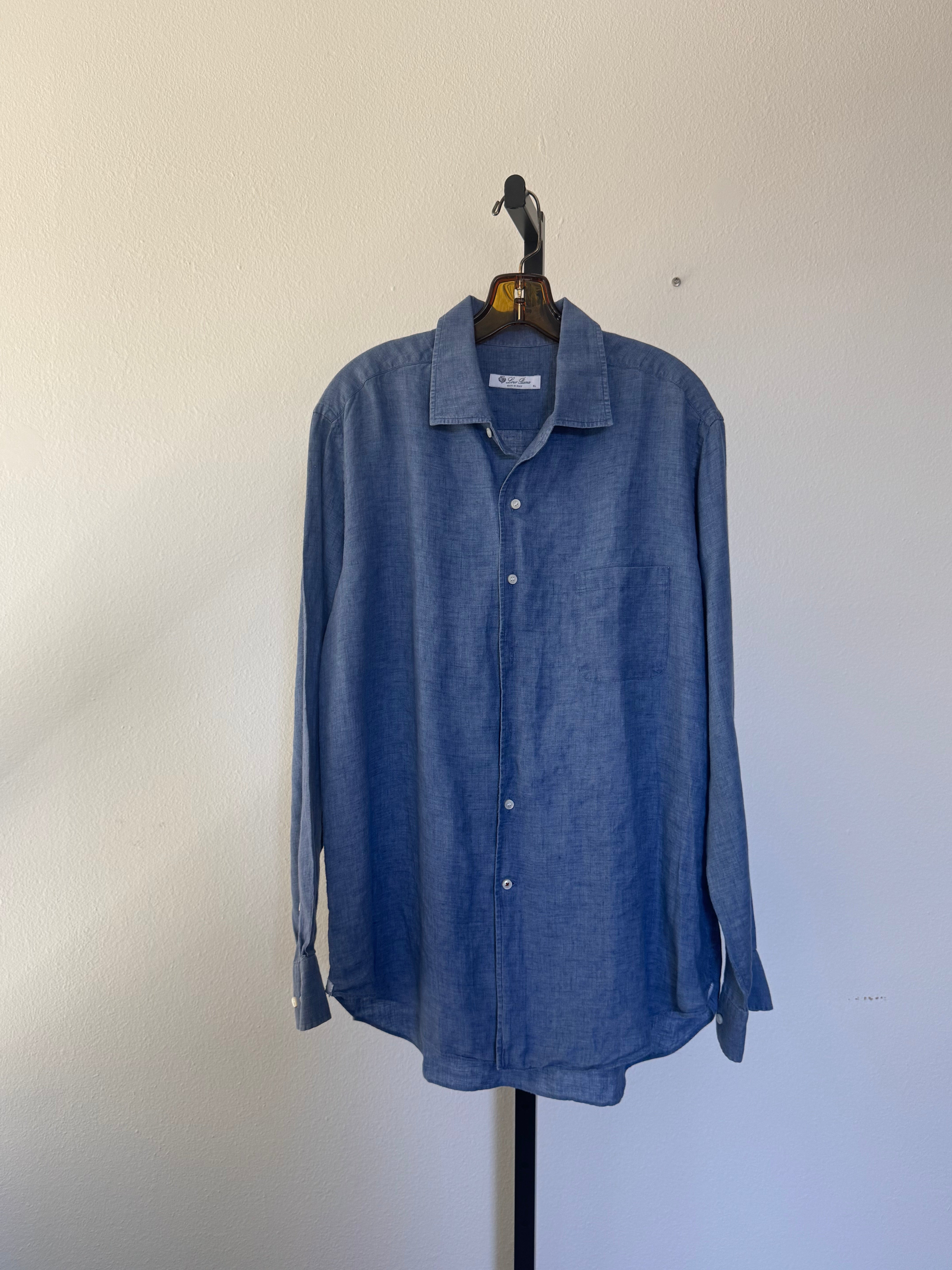 Denim Blue Linen Shirt XXL