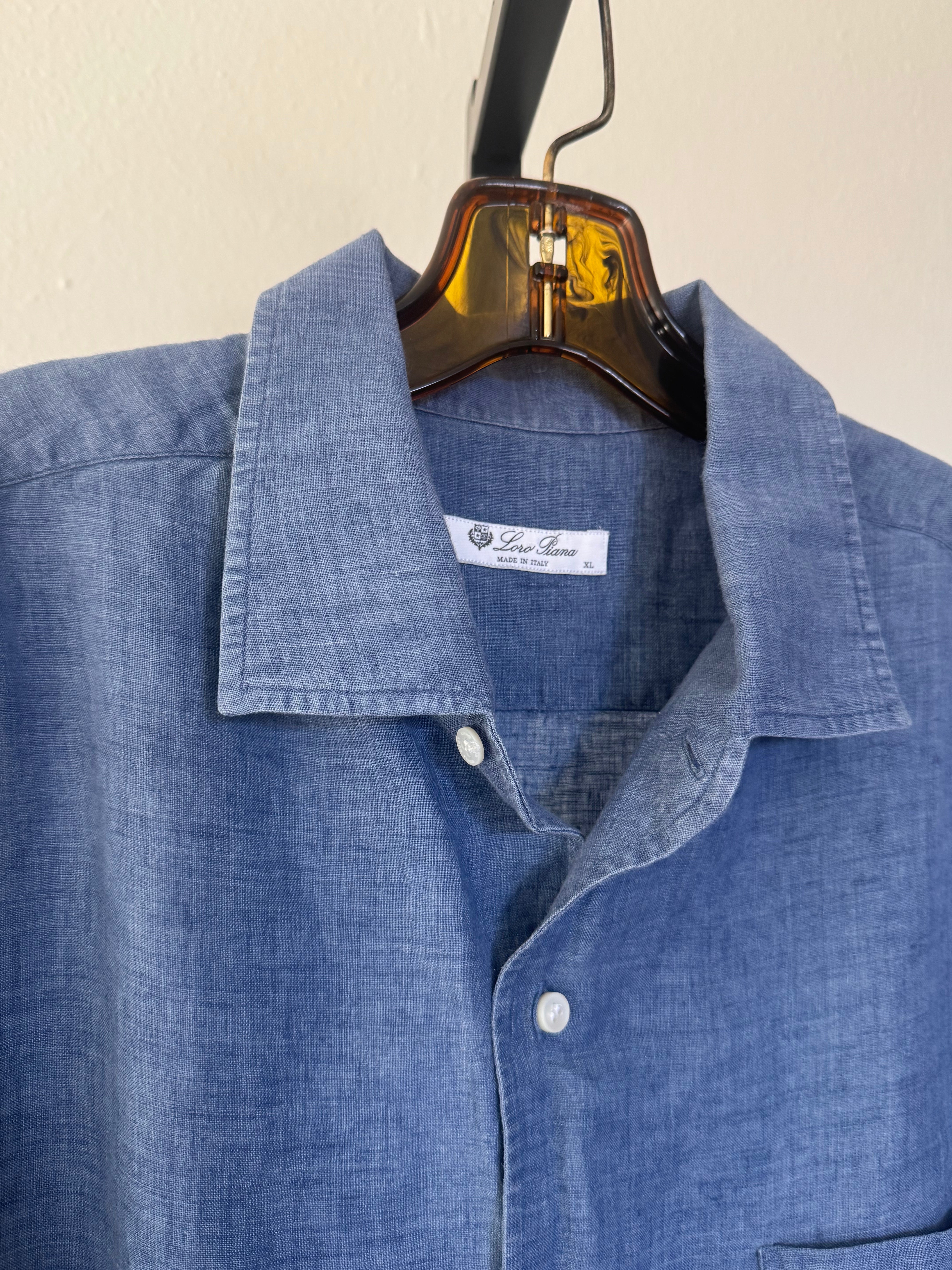 Denim Blue Linen Shirt XXL
