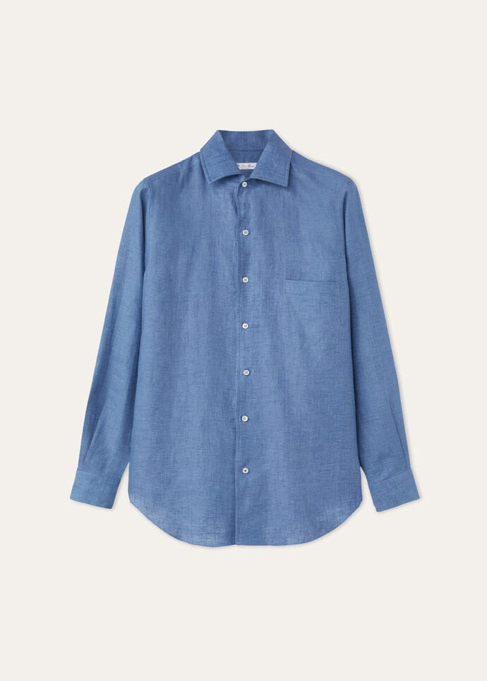 Denim Blue Linen Shirt XXL