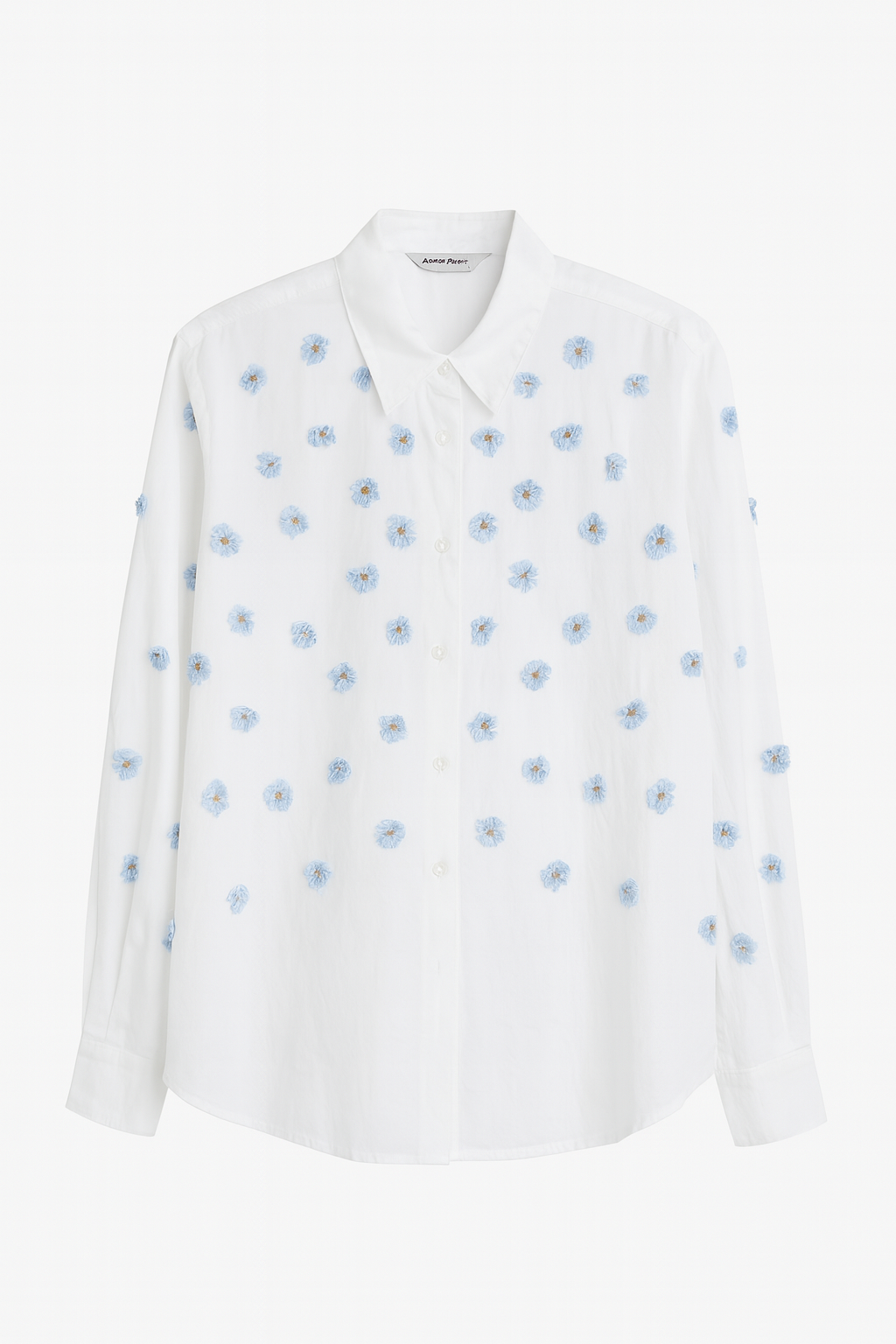 Shirt with Blue Beaded Flowers