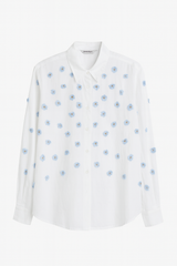 Shirt with Blue Beaded Flowers