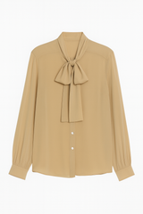 Beige Shirt With Bow Collar