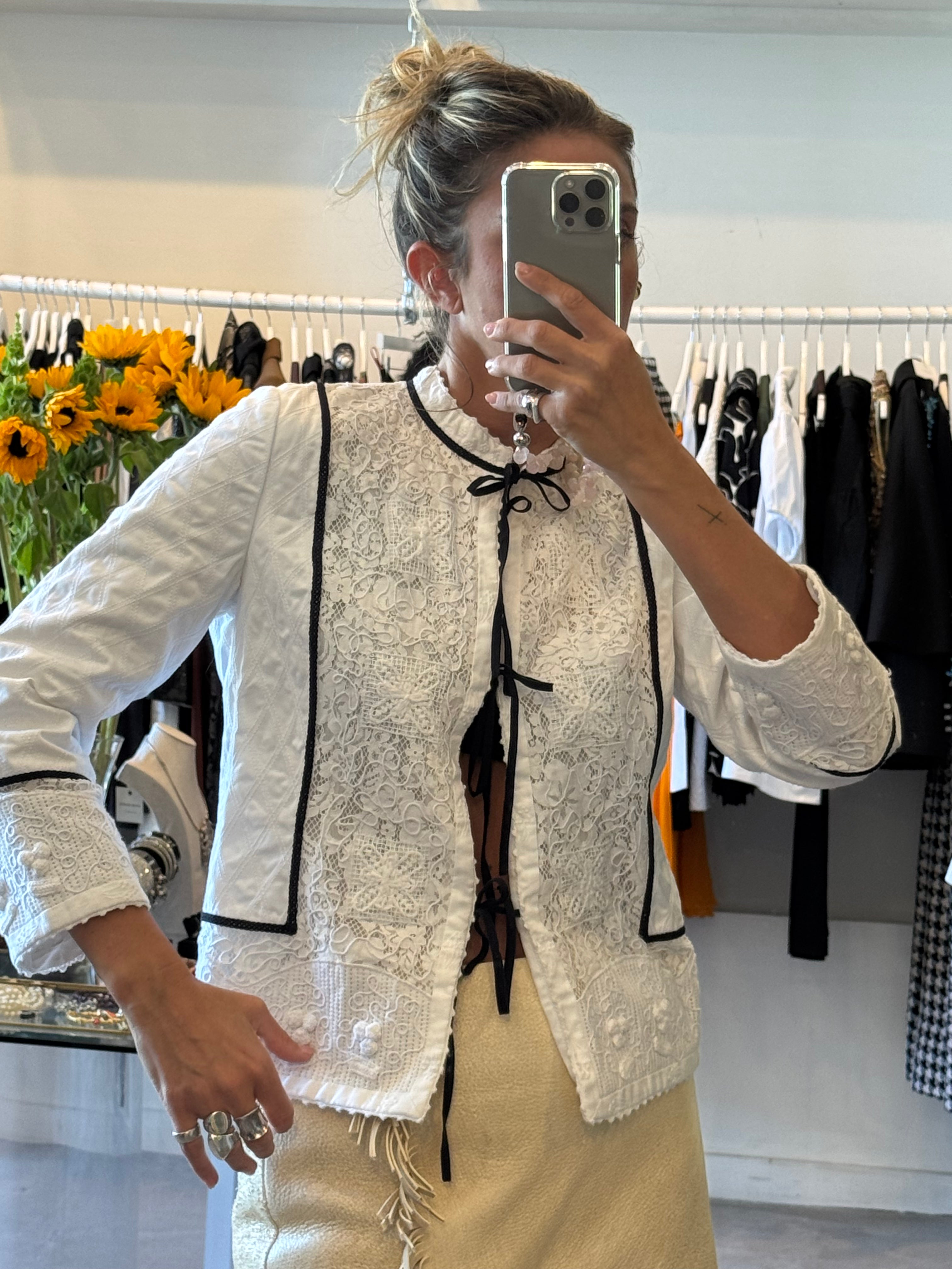 White Embroidery with black bows