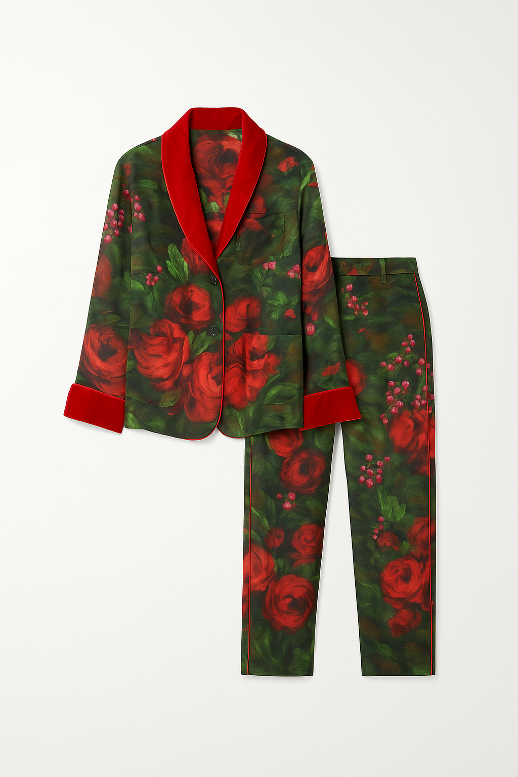 Floral and Velvet Trimmed Suit