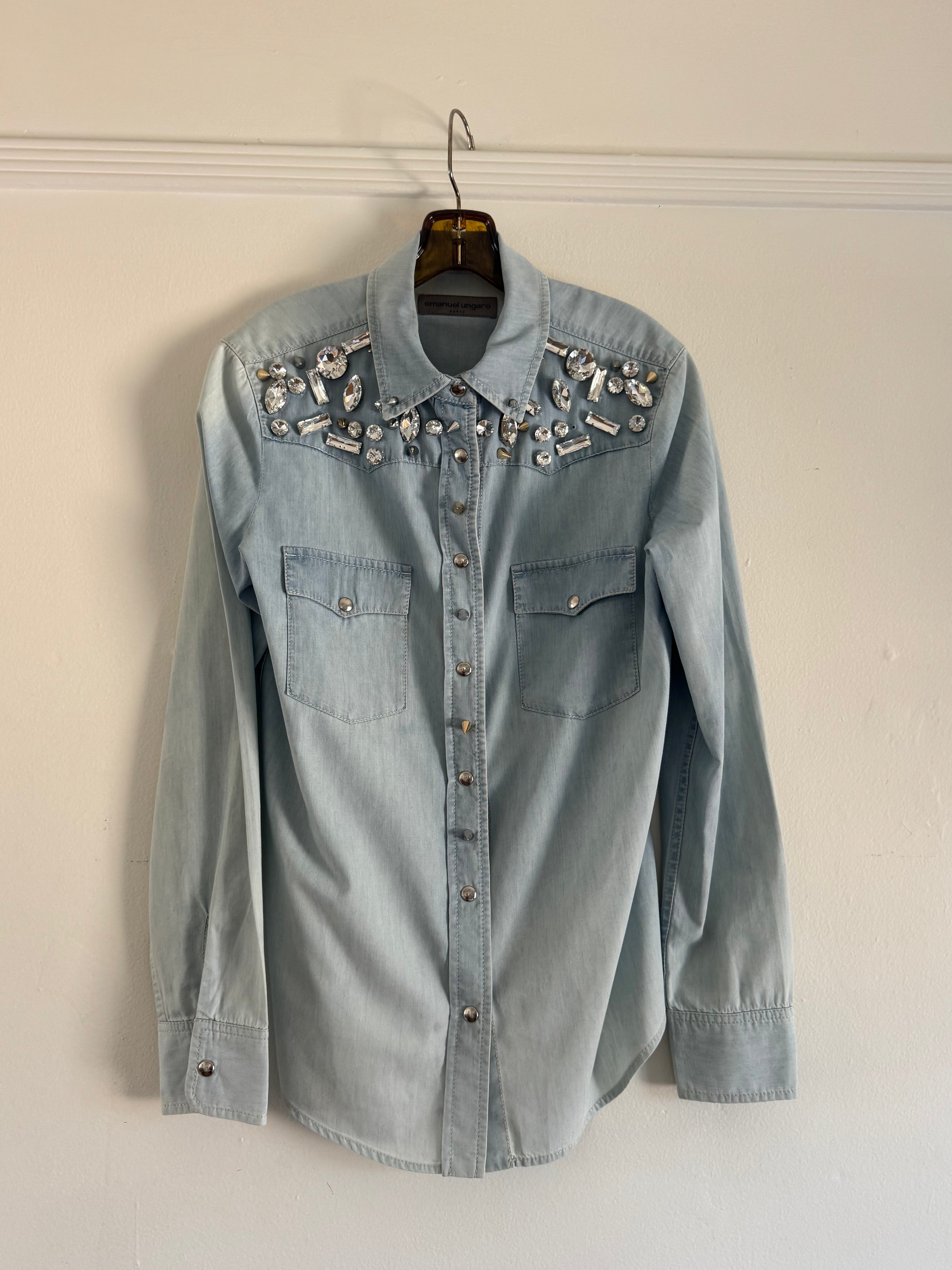 Denim shirt with Crystal Collar