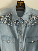 Denim shirt with Crystal Collar