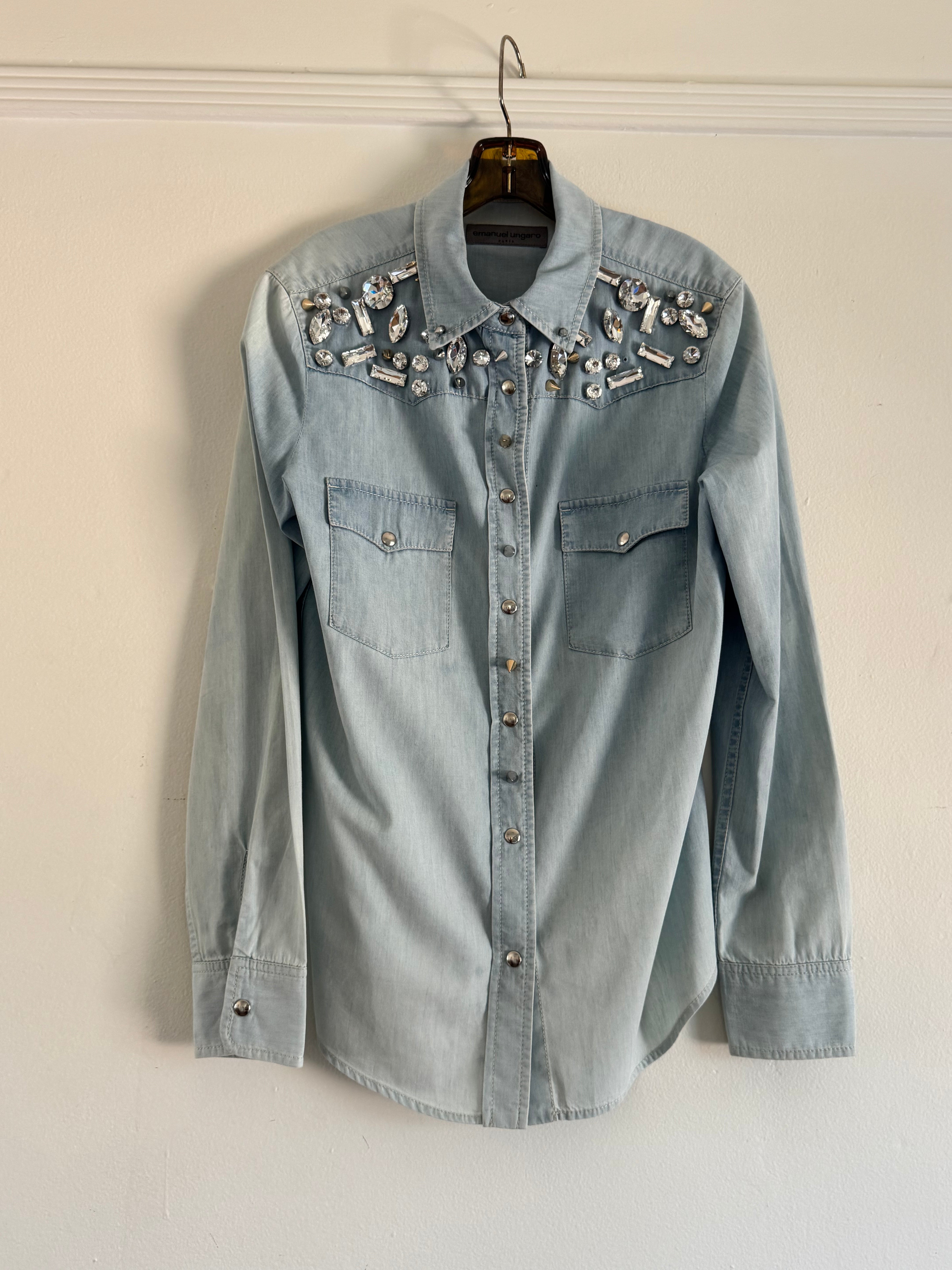 Denim shirt with Crystal Collar