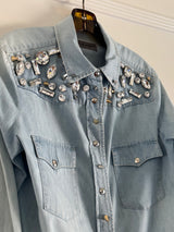 Denim shirt with Crystal Collar