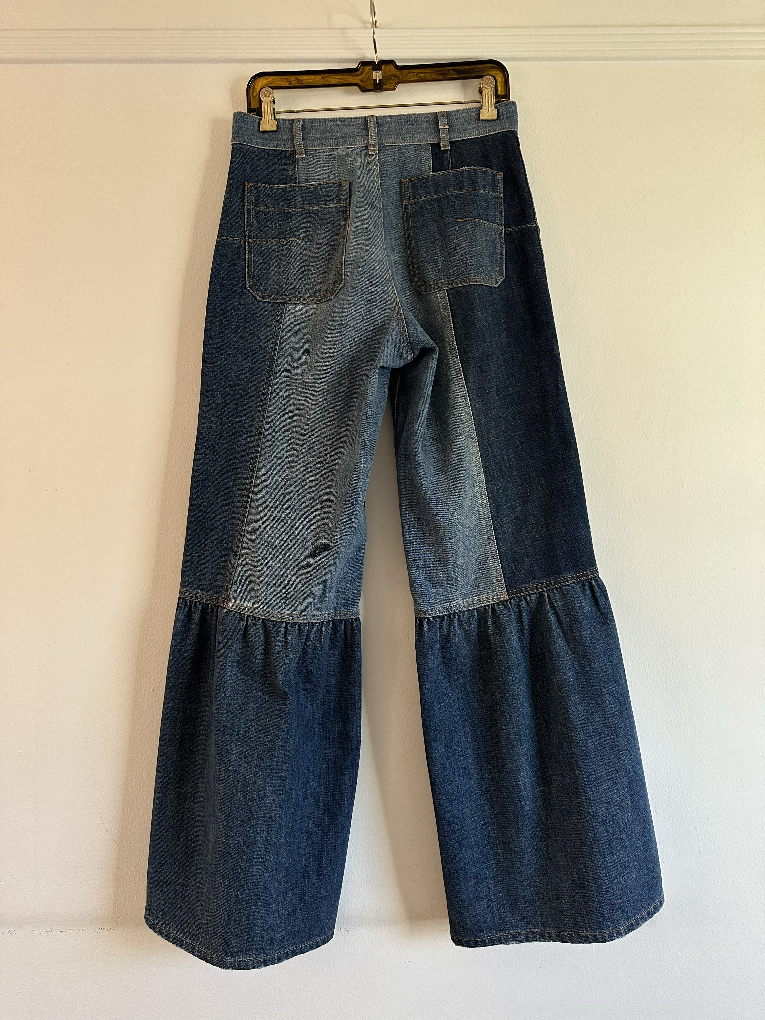 Jeans with Patchwork and Flare Bell Bottoms