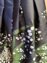 Black Silk Floral Jacquard Flared Dress
