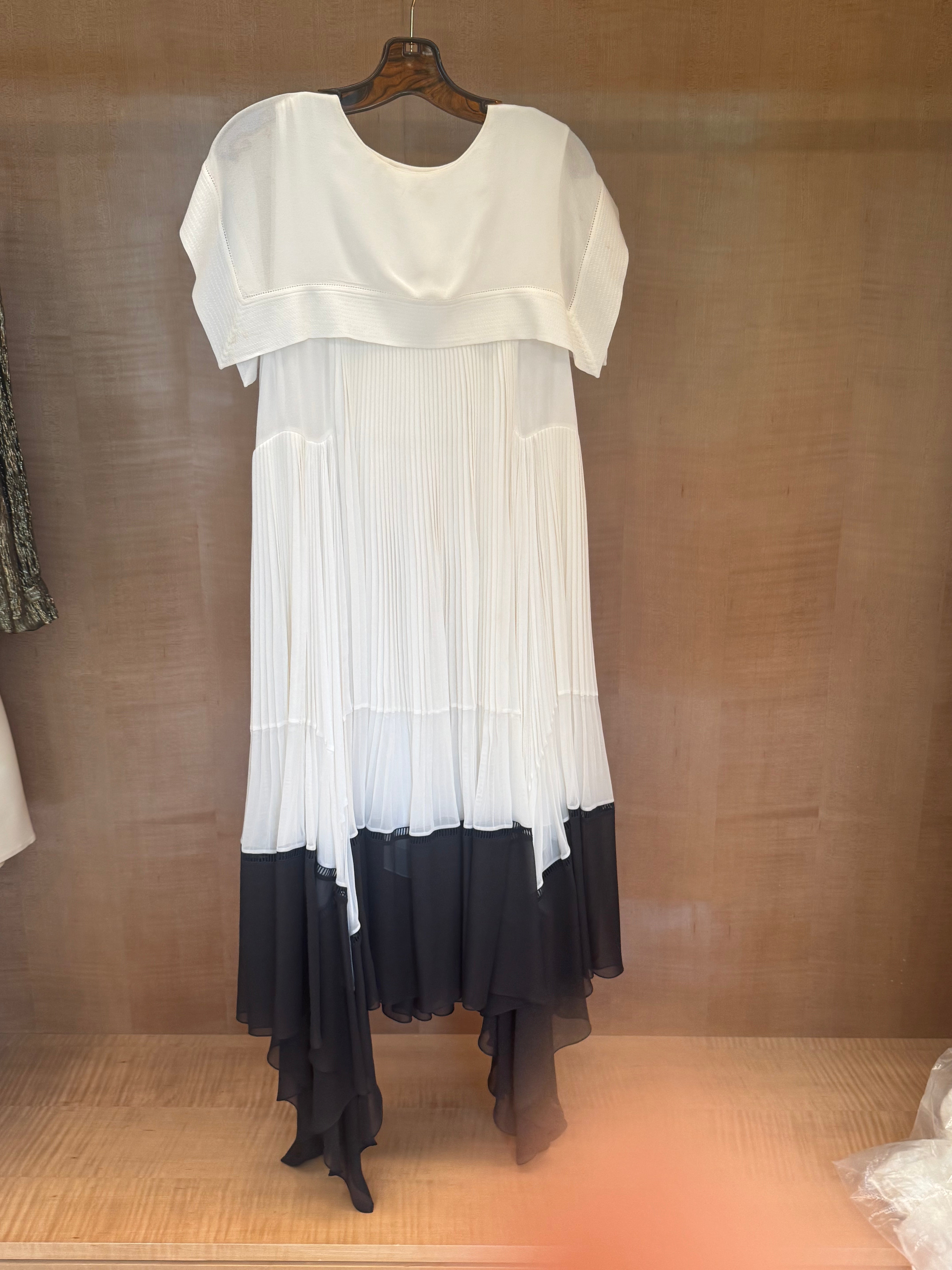 White Pleated Long Capelet Dress