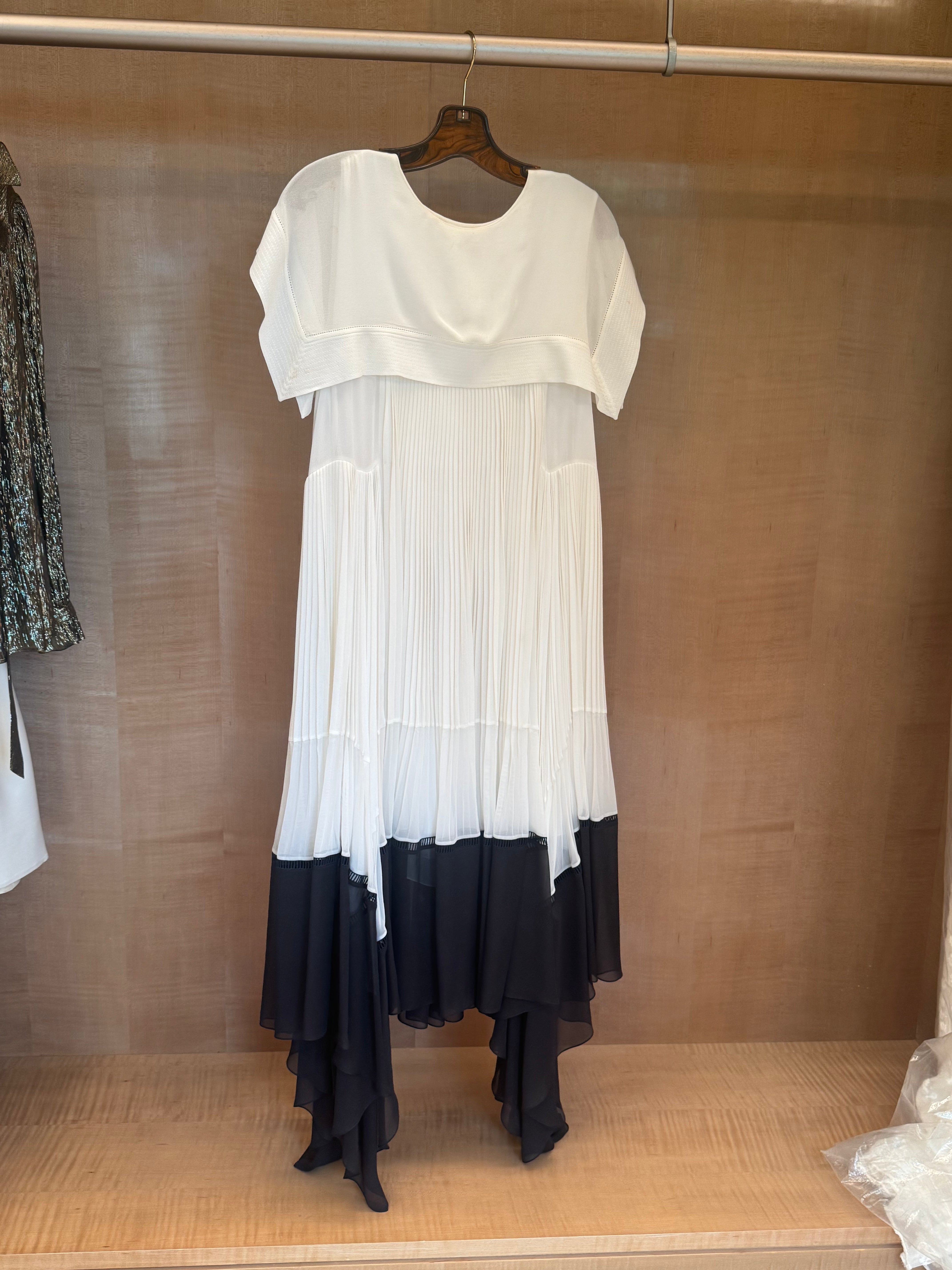 White Pleated Long Capelet Dress