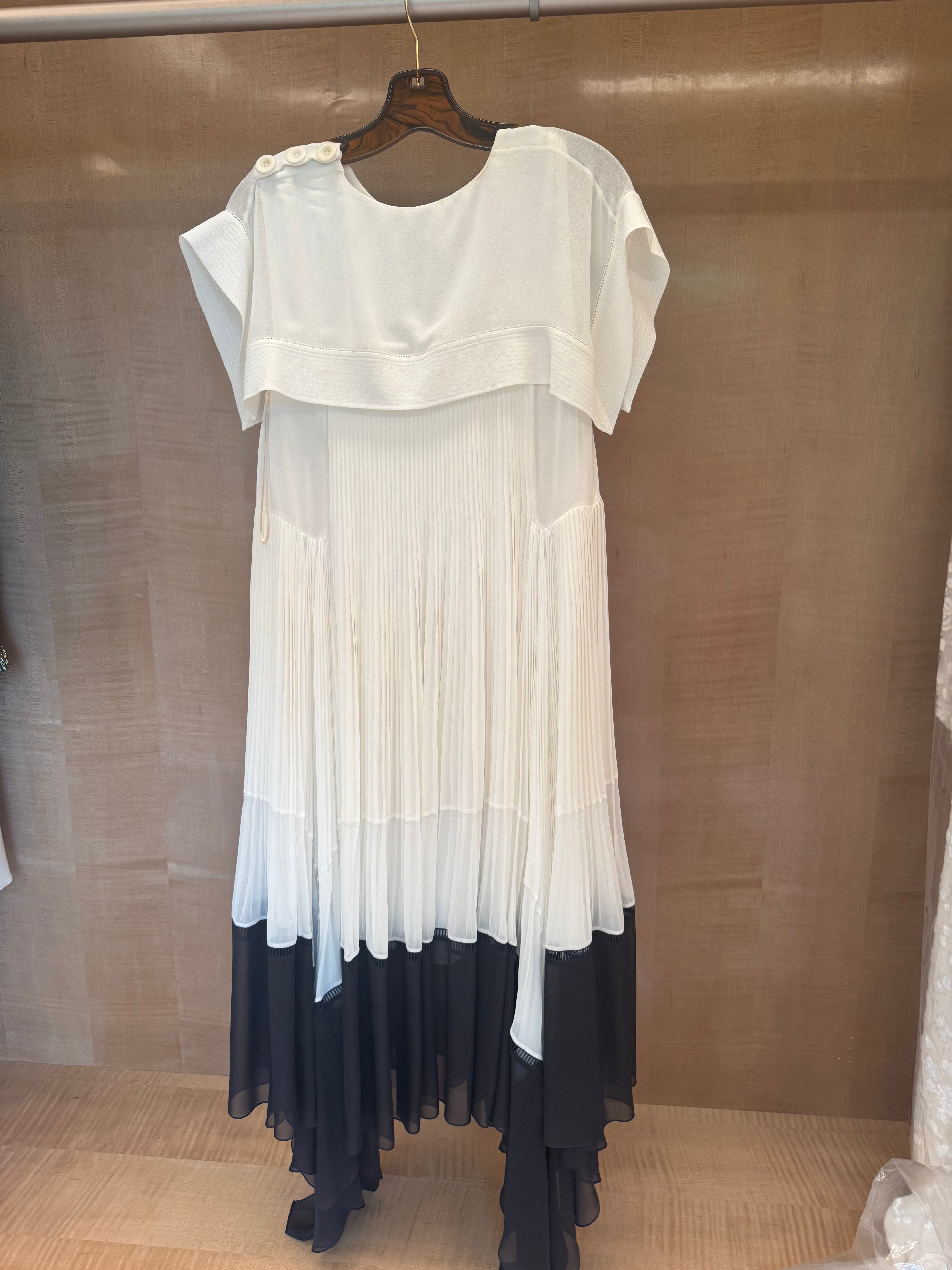 White Pleated Long Capelet Dress