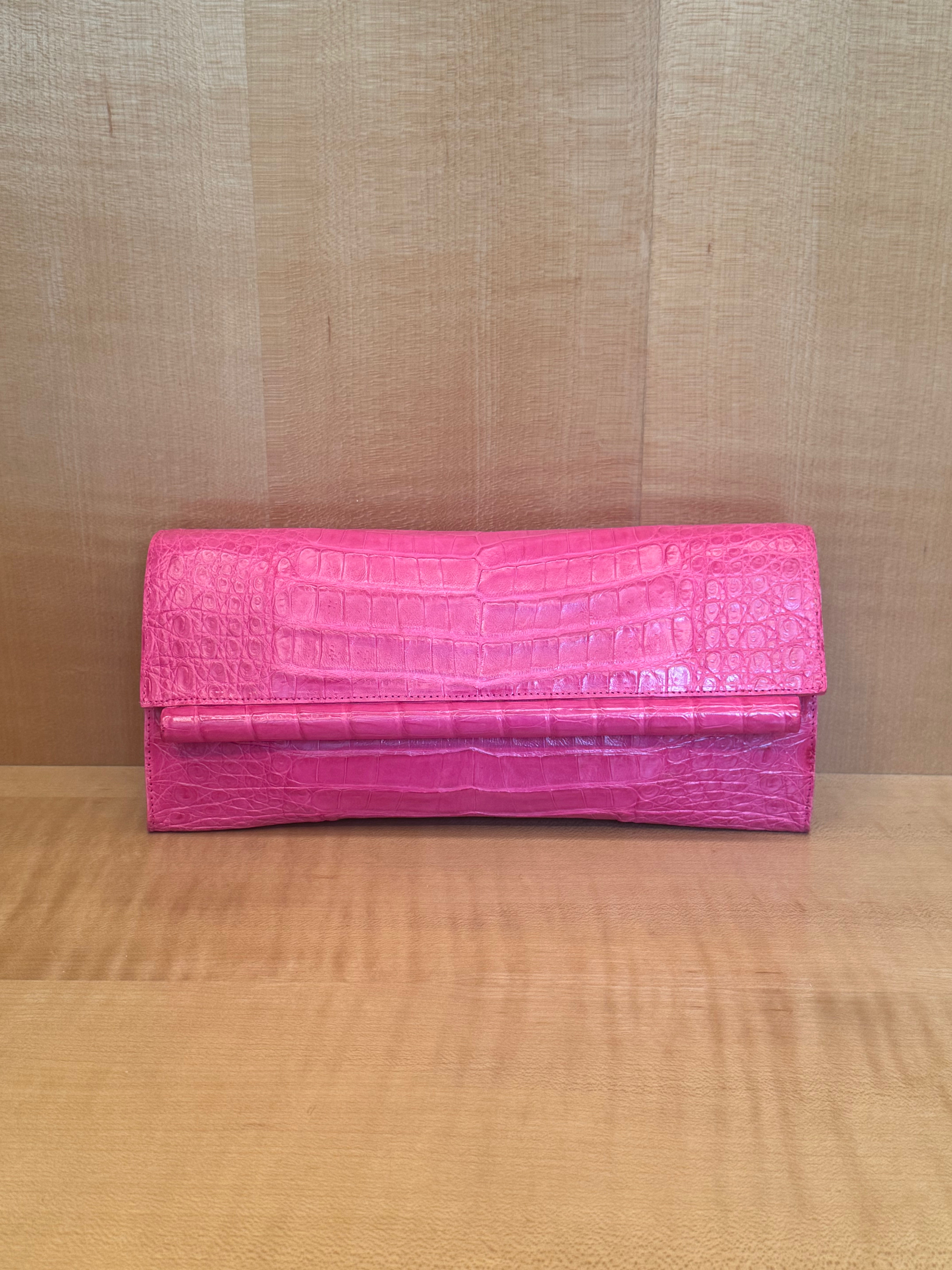 Hot Pink Crocodile Clutch Bag