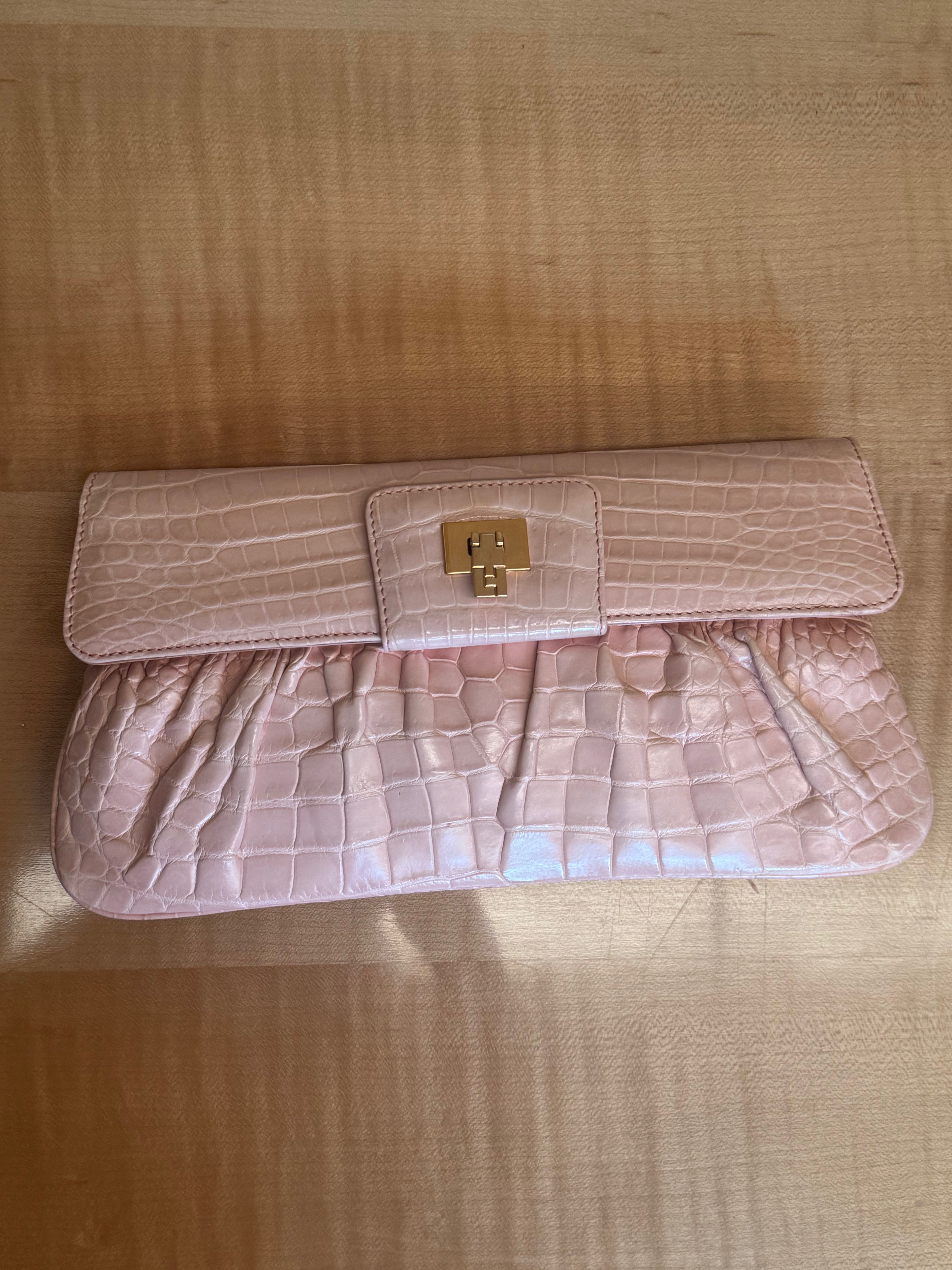 Blush Pink Crocodile Clutch