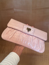 Blush Pink Crocodile Clutch