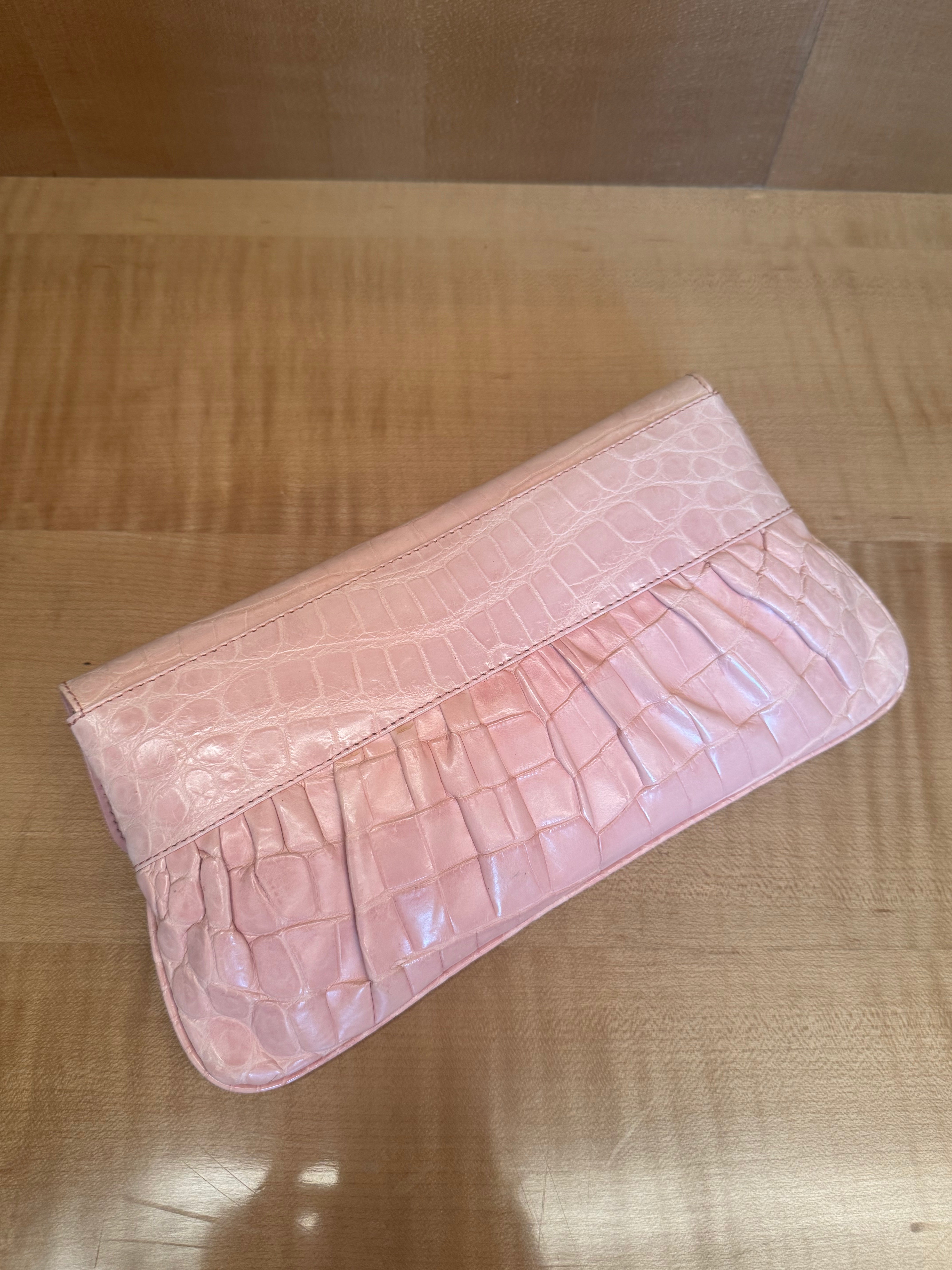 Blush Pink Crocodile Clutch