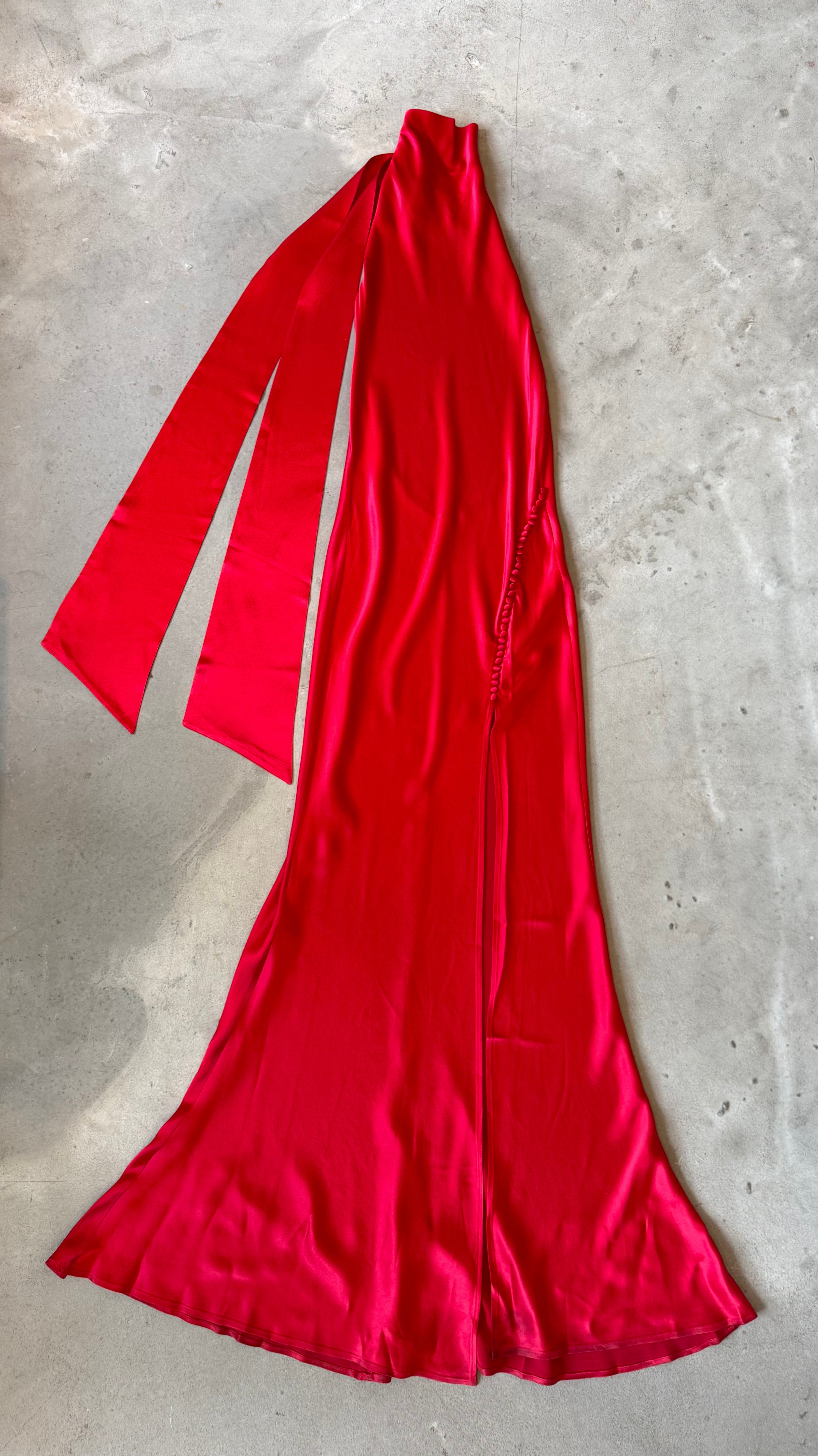 Penelope Backless Satin Gown In Red