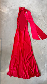 Penelope Backless Satin Gown In Red