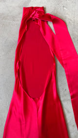 Penelope Backless Satin Gown In Red
