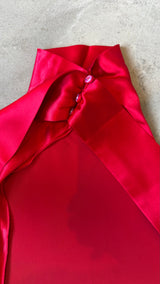 Penelope Backless Satin Gown In Red