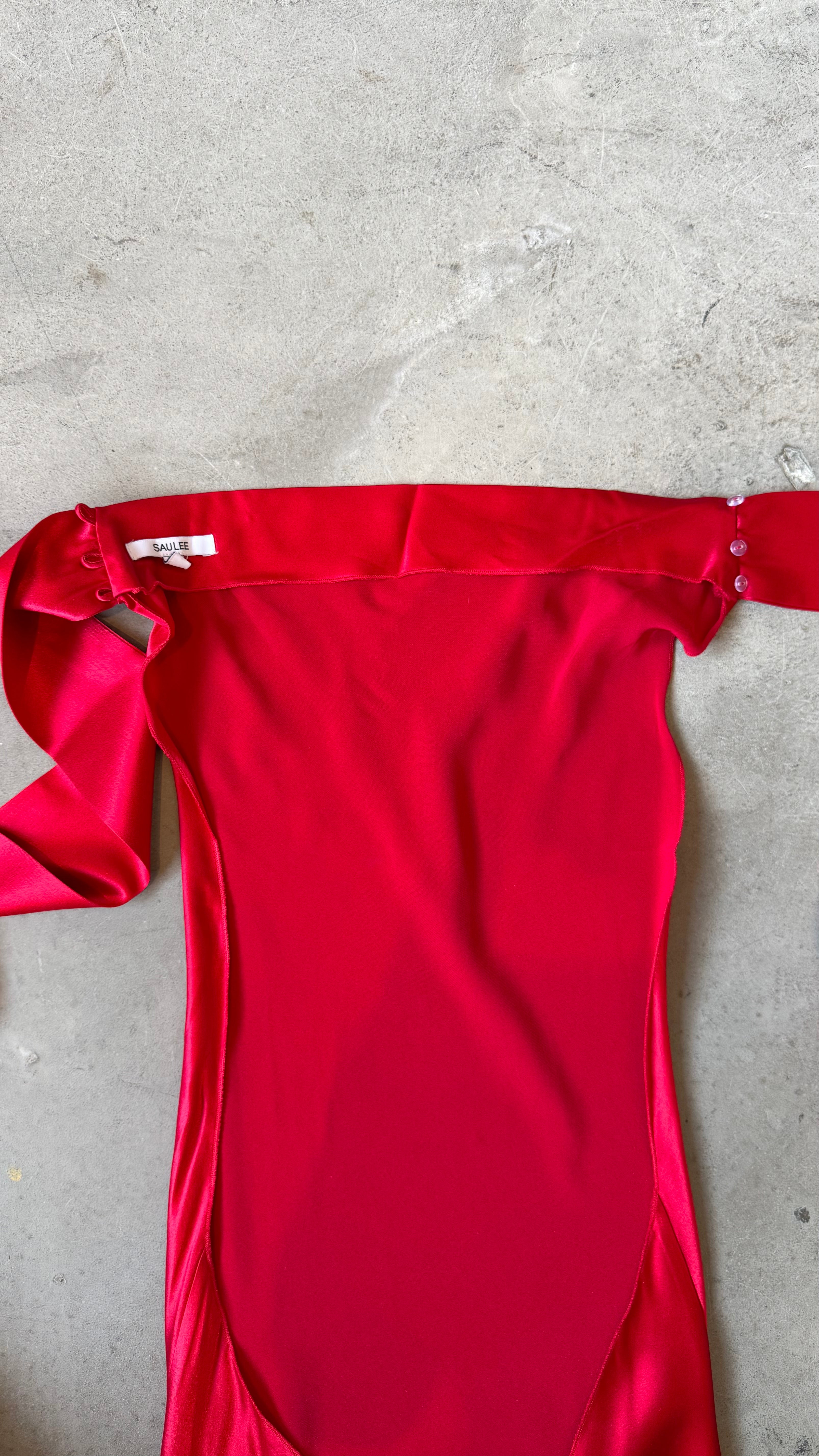 Penelope Backless Satin Gown In Red